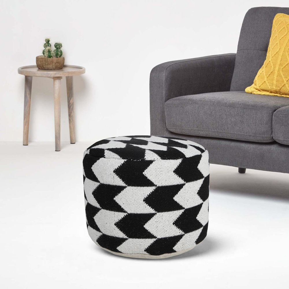 18" Black Cylinder Chevron Pouf Ottoman