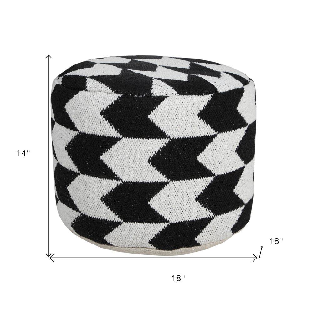 18" Black Cylinder Chevron Pouf Ottoman