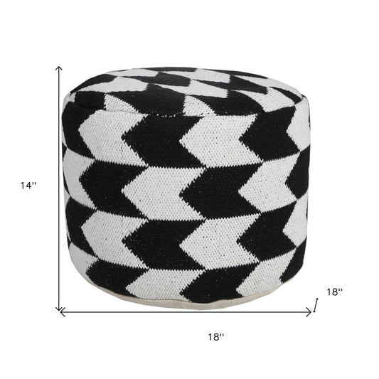 18" Black Chevron Cylinder Pouf Ottoman