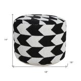 18" Black Chevron Cylinder Pouf Ottoman