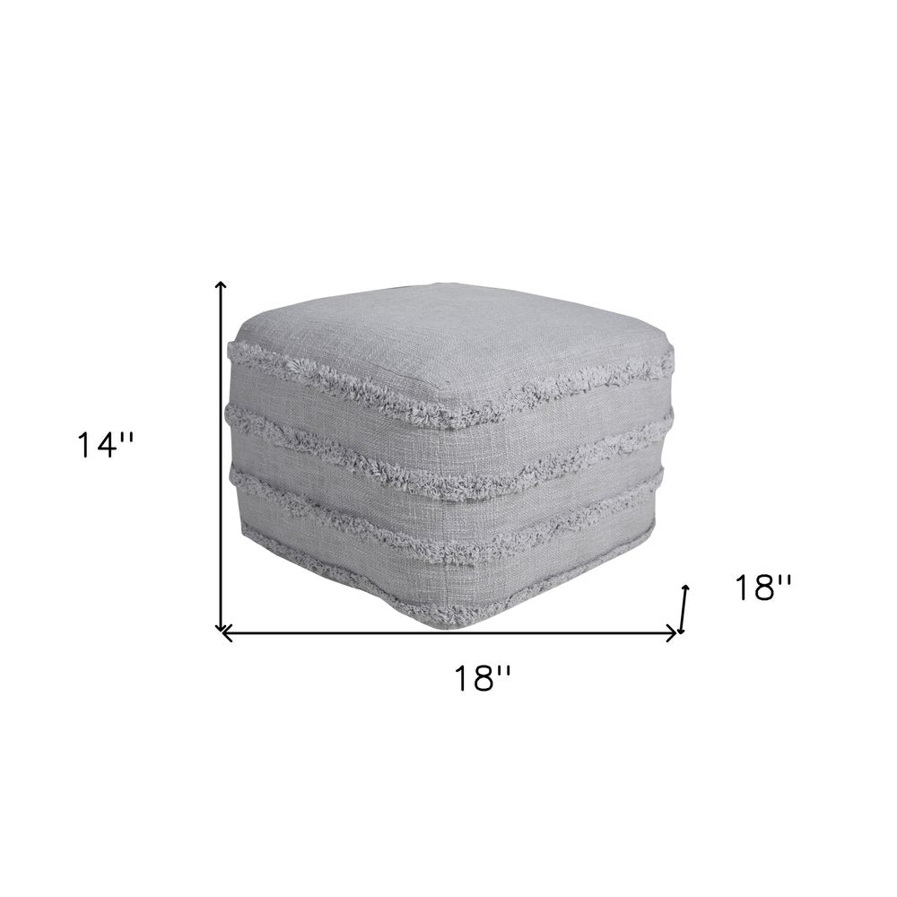 18" Cream Cotton Tufted Cube Striped Pouf Ottoman