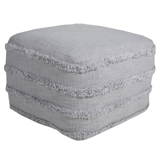 18" Cream Cotton Tufted Striped Cube Pouf Ottoman