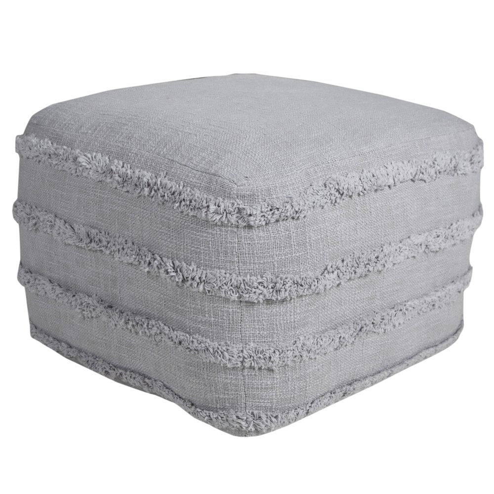 18" Cream Cotton Tufted Cube Striped Pouf Ottoman