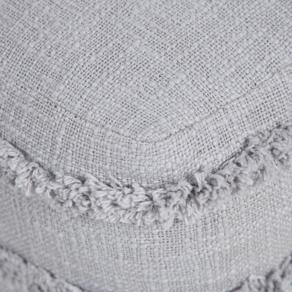 18" Cream Cotton Tufted Cube Striped Pouf Ottoman