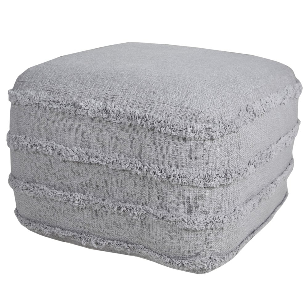 18" Cream Cotton Tufted Cube Striped Pouf Ottoman
