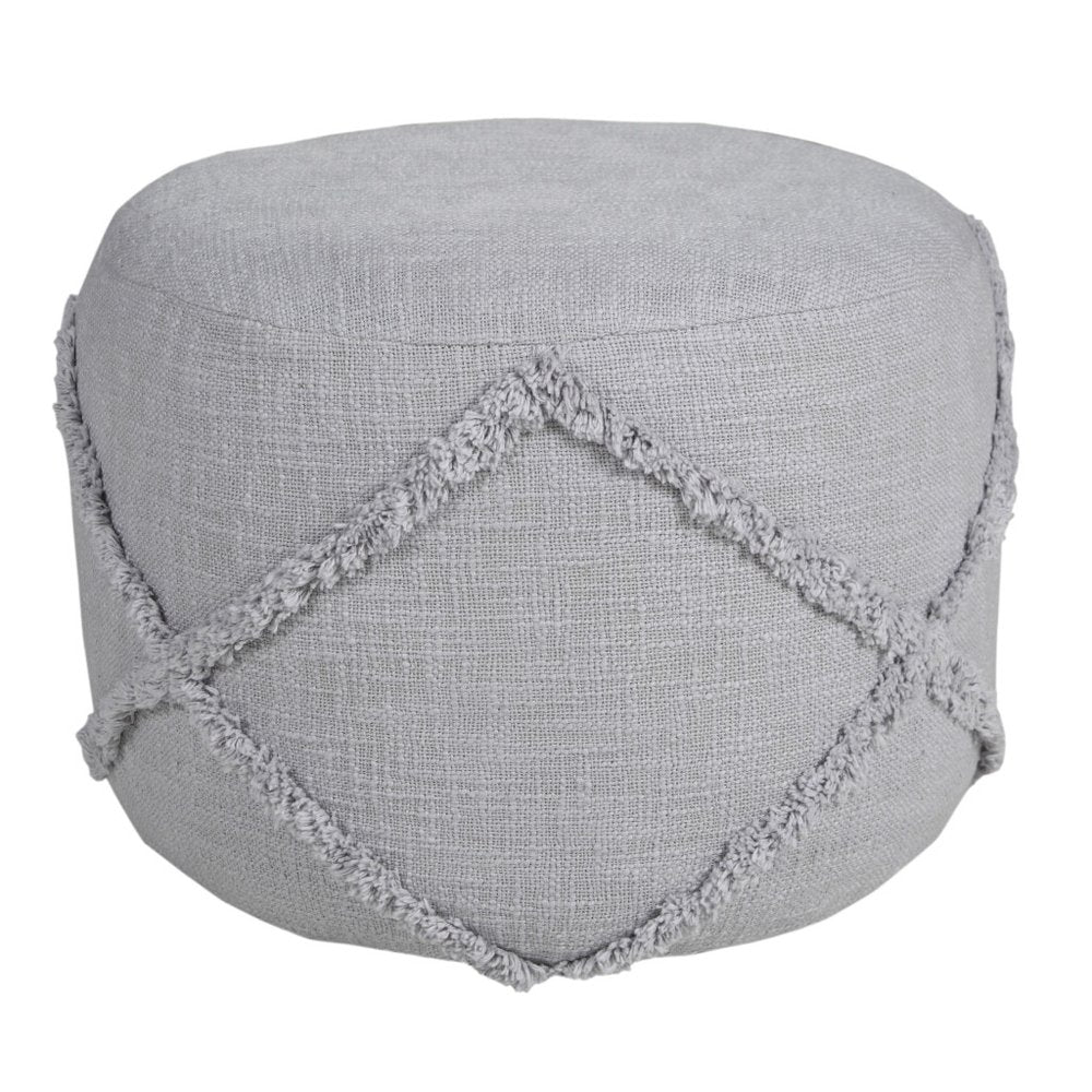 18" Cream Cotton Cylinder Geometric Pouf Ottoman