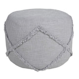 18" Cream Cotton Cylinder Geometric Pouf Ottoman