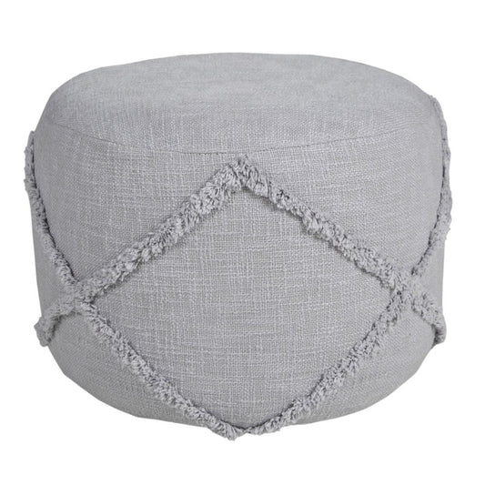 18" Gray Cotton Cylinder Geometric Pouf Ottoman