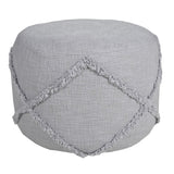 18" Gray Cotton Cylinder Geometric Pouf Ottoman