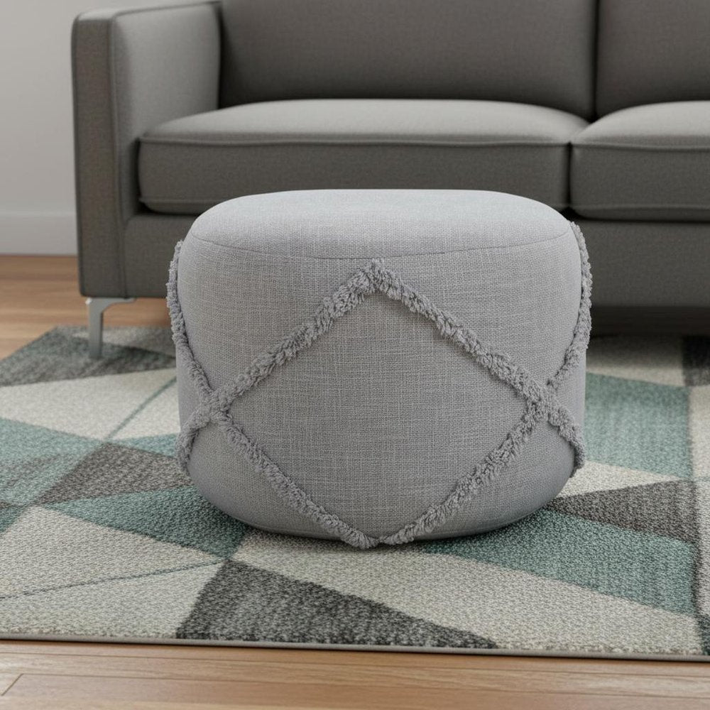 18" Cream Cotton Cylinder Geometric Pouf Ottoman