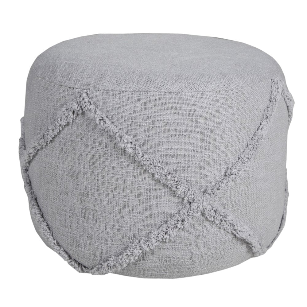 18" Gray Cotton Cylinder Geometric Pouf Ottoman