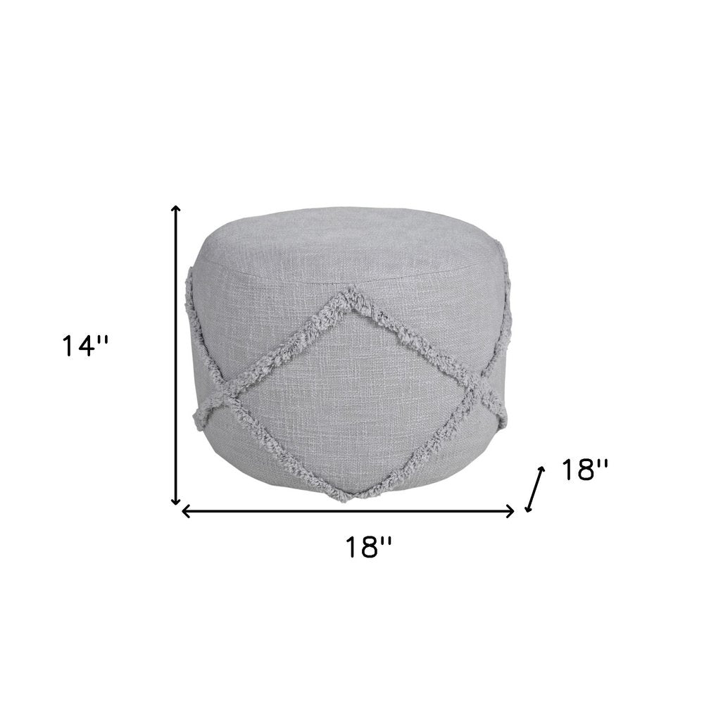 18" Cream Cotton Cylinder Geometric Pouf Ottoman