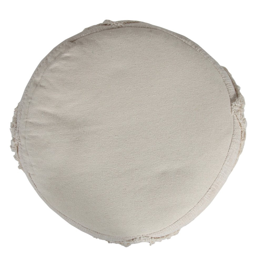 18" Cream Cotton Cylinder Geometric Pouf Ottoman