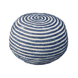 20" Gray Cotton Blend Round Striped Pouf Ottoman