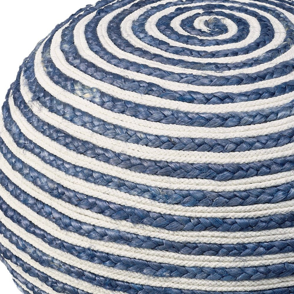 20" Gray Cotton Blend Round Striped Pouf Ottoman