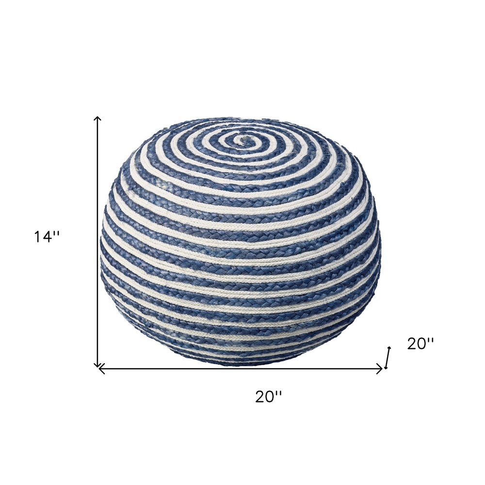 20" Gray Cotton Blend Round Striped Pouf Ottoman