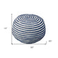 20" Blue Cotton Blend Round Striped Pouf Ottoman