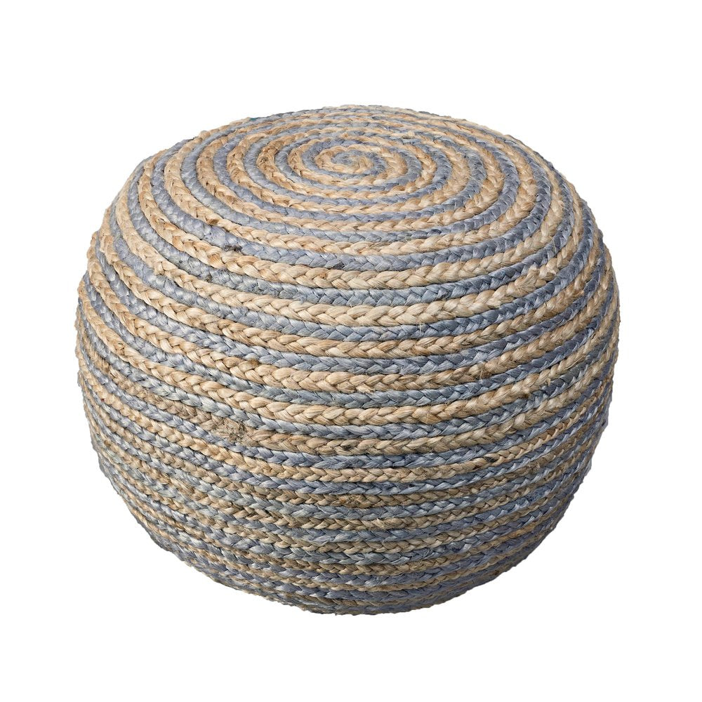 20" Gray Cotton Blend Round Striped Pouf Ottoman
