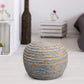 20" Gray Cotton Blend Round Striped Pouf Ottoman