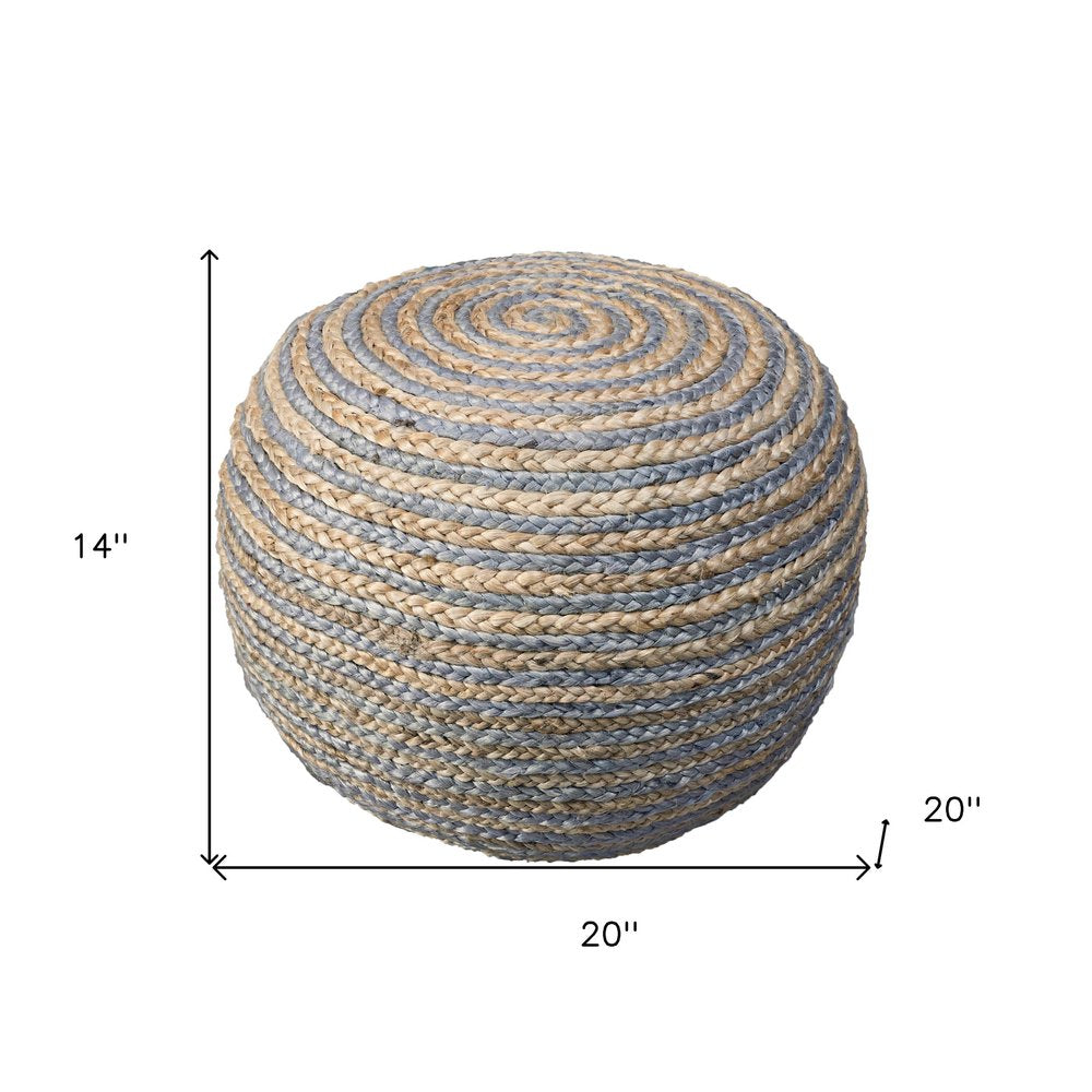 20" Rainbow Cotton Blend Round Striped Pouf Ottoman