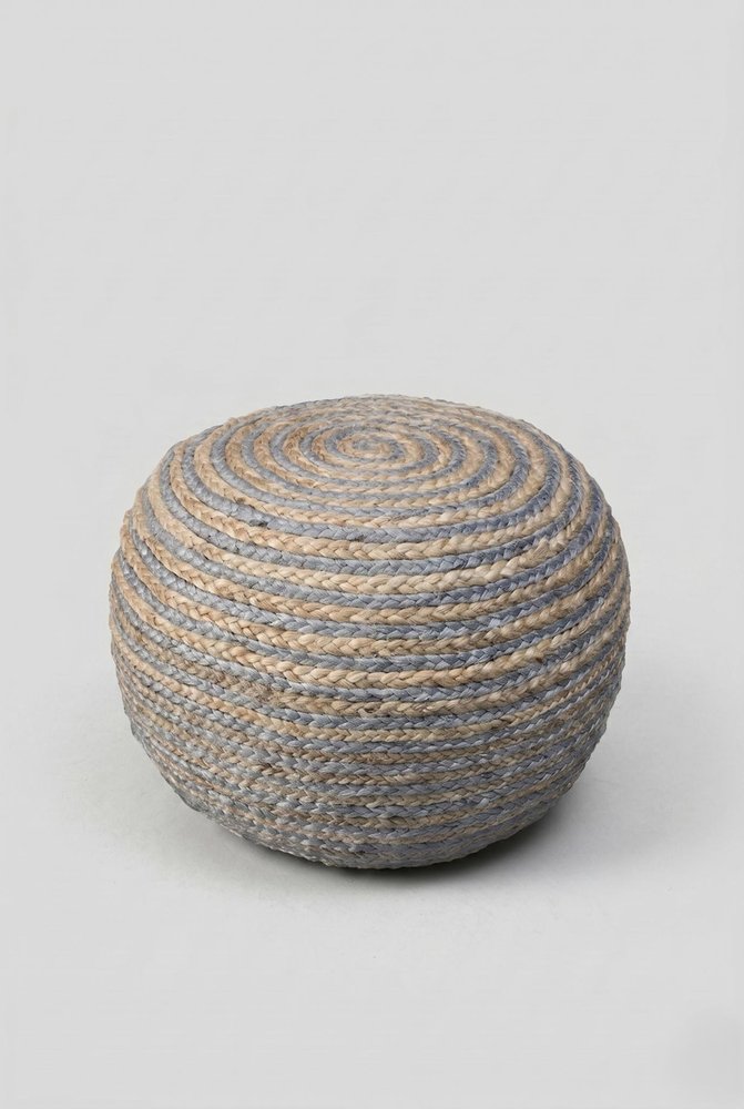 20" Rainbow Cotton Blend Round Striped Pouf Ottoman