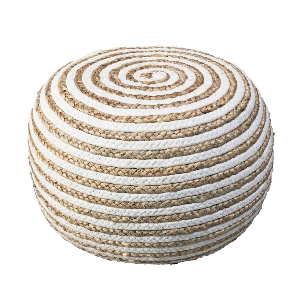 20" Rainbow Cotton Blend Round Striped Pouf Ottoman