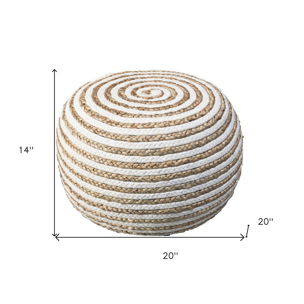 20" Rainbow Cotton Blend Round Striped Pouf Ottoman