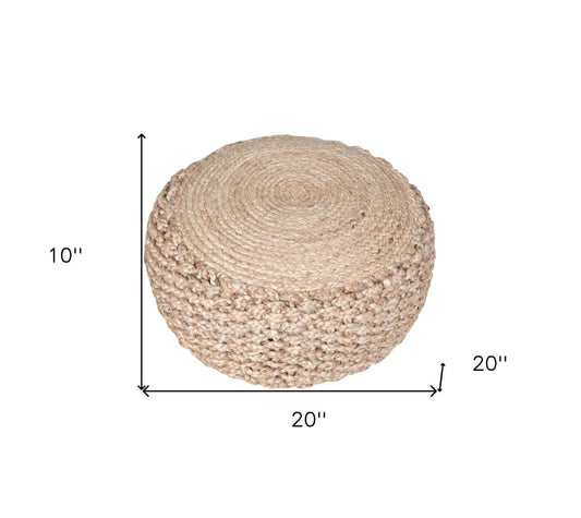 20" Tan Round Geometric Pouf Ottoman