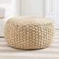 20" Tan Round Geometric Pouf Ottoman