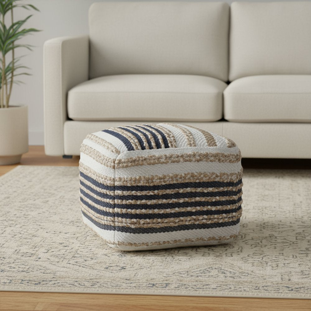 18" Tan Geometric Pouf Ottoman