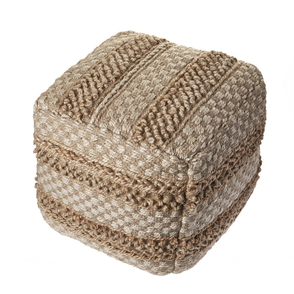 18" Tan Striped Pouf Ottoman