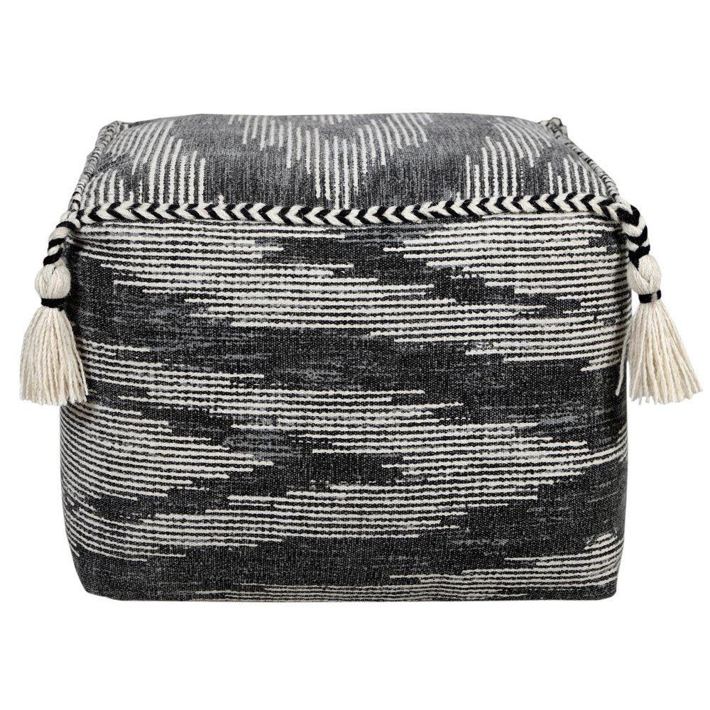 18" Gray Cotton Striped Pouf Ottoman