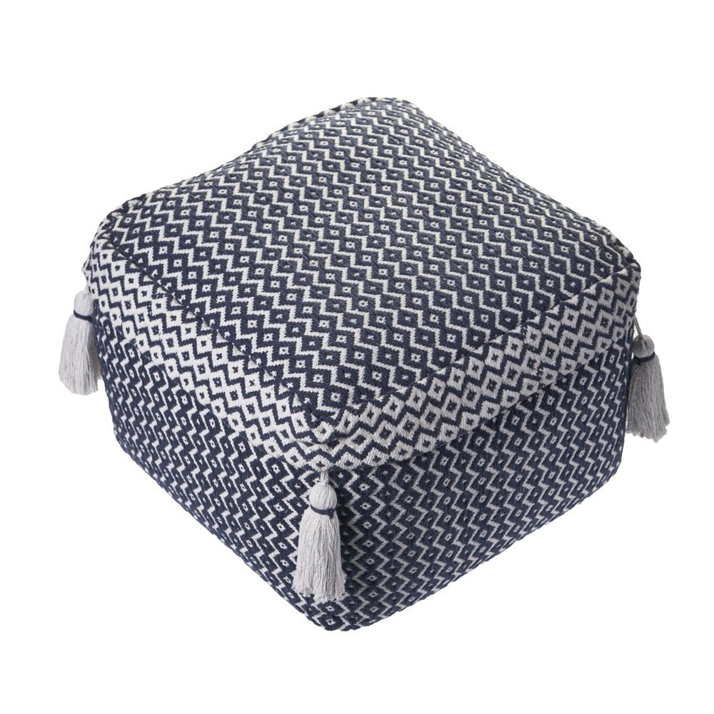 18" Blue Cotton Geometric Pouf Ottoman