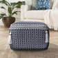 18" Blue Cotton Geometric Pouf Ottoman