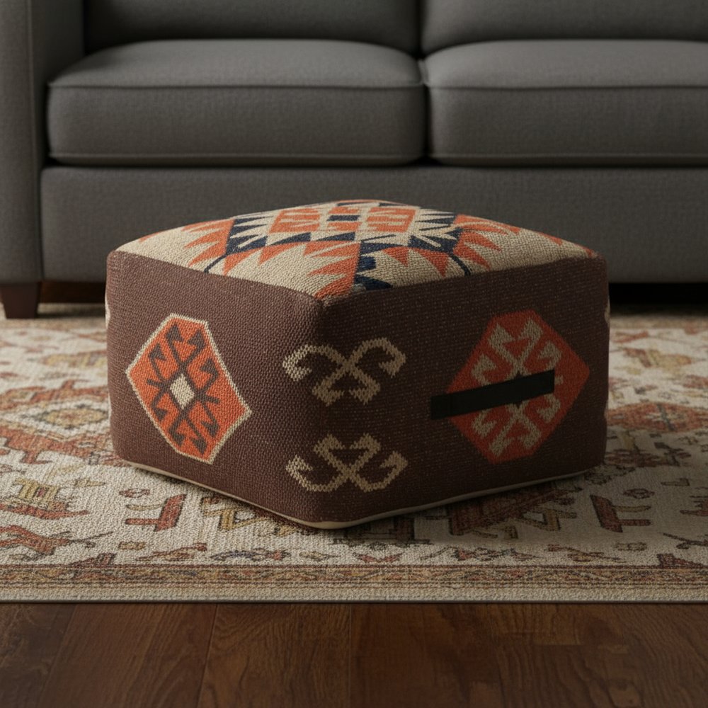 18" Brown Tribal Pouf Ottoman