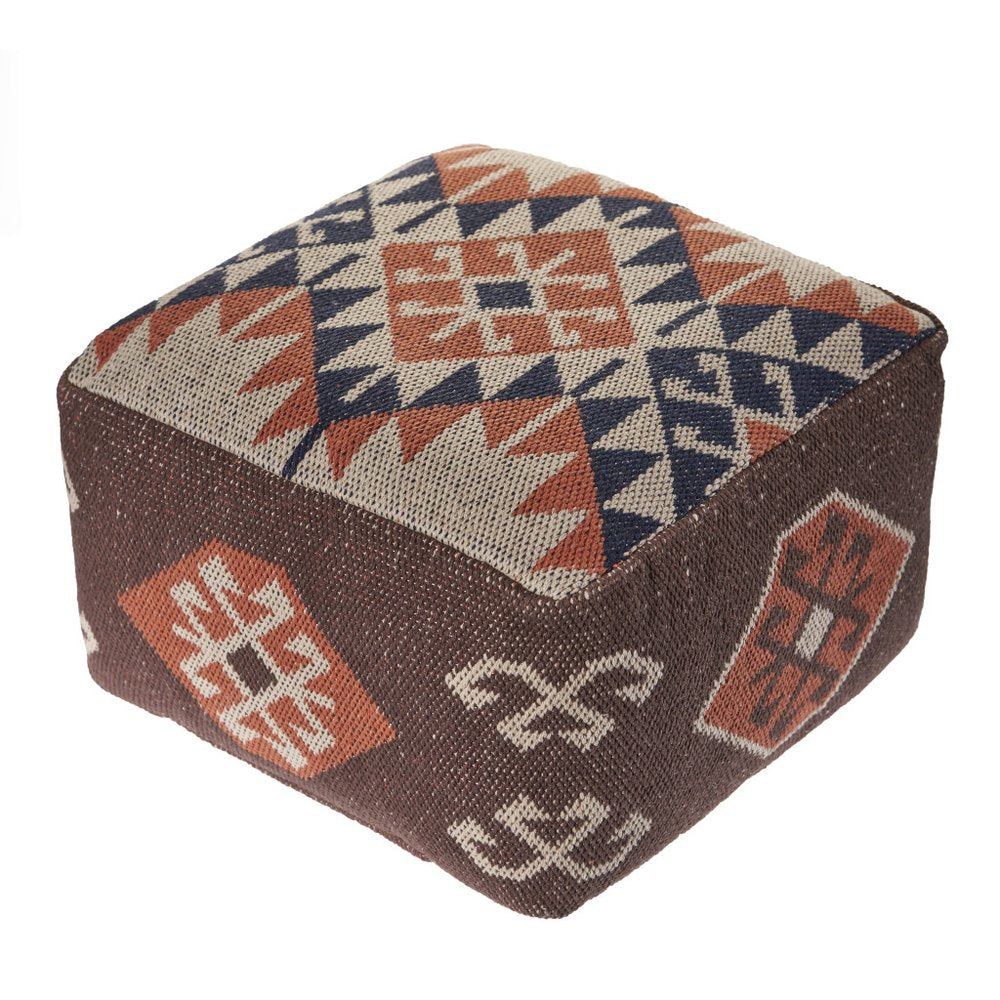 18" Brown Tribal Pouf Ottoman