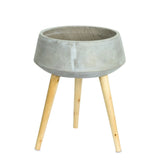 Gray Cement And Wood 81 Ounce Round Distressed Pot Planter With Stand