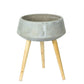 Gray Cement And Wood 81 Ounce Round Distressed Pot Planter With Stand