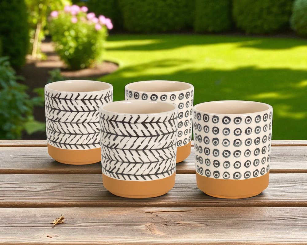 Set of Four Cream Dolomite 3 Ounce Round Pot Planters