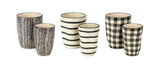 Set of Six Black And Ivory Ceramic 2 Ounce Geometric Round Pot Planters