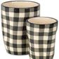 Set of Six Black And Ivory Ceramic 2 Ounce Geometric Round Pot Planters