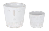 Set of Two White Porcelain 4 Ounce Abstract Face Pot Planters