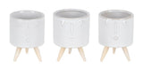 Set of Three White Porcelain 1 Ounce Round Funny Face Pot Planters With Stands