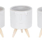 Set of Three White Porcelain 1 Ounce Round Funny Face Pot Planters With Stands