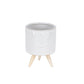 Set of Three White Porcelain 1 Ounce Round Funny Face Pot Planters With Stands