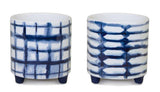 Set of Two Cobalt And White Ceramic 2 Ounce Round Footed Pot Planters