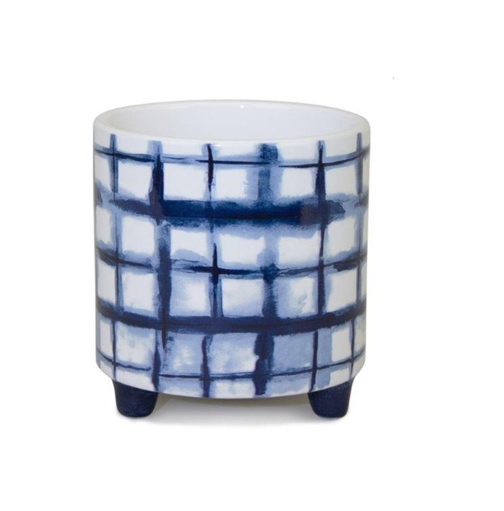Set of Two Cobalt And White Ceramic 2 Ounce Round Footed Pot Planters