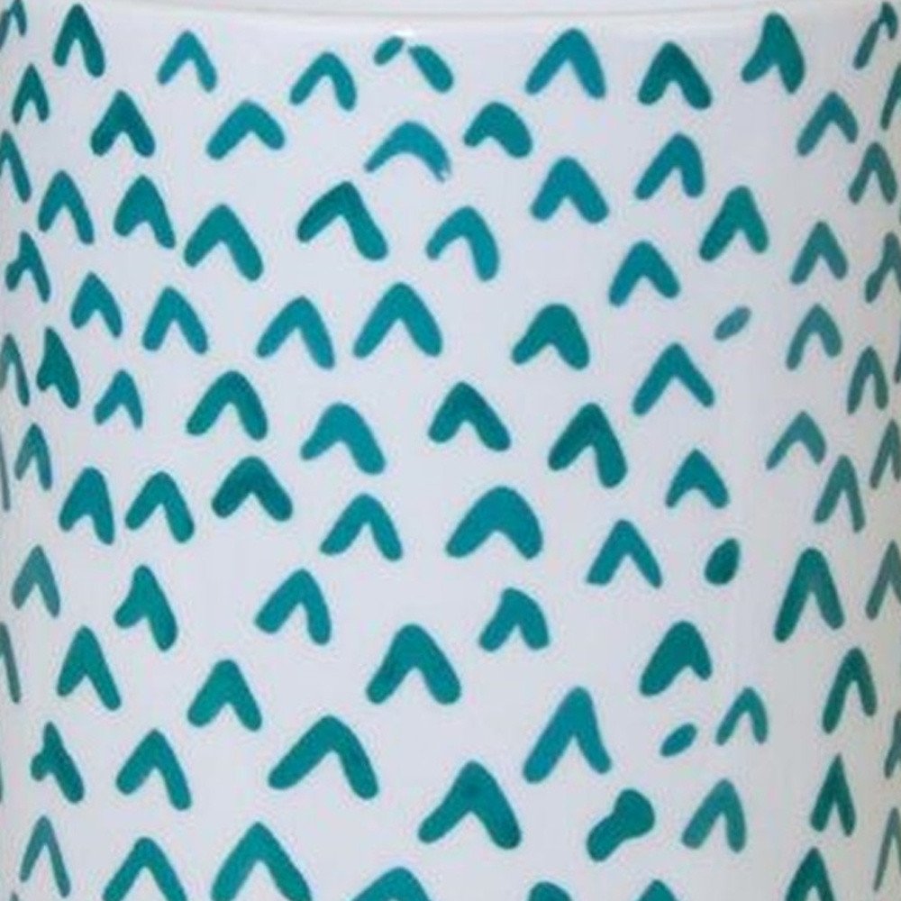 Set of Two Aqua Teal And White Ceramic 2 Ounce Chevron Round Distressed Pot Planters