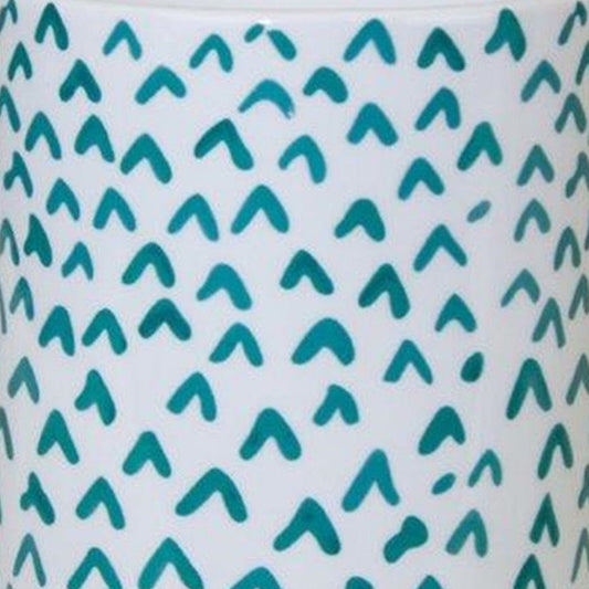 Set of Two Aqua Teal And White Ceramic 2 Ounce Chevron Round Distressed Pot Planters