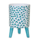 Set of Two Aqua Teal And White Ceramic 2 Ounce Chevron Round Distressed Pot Planters
